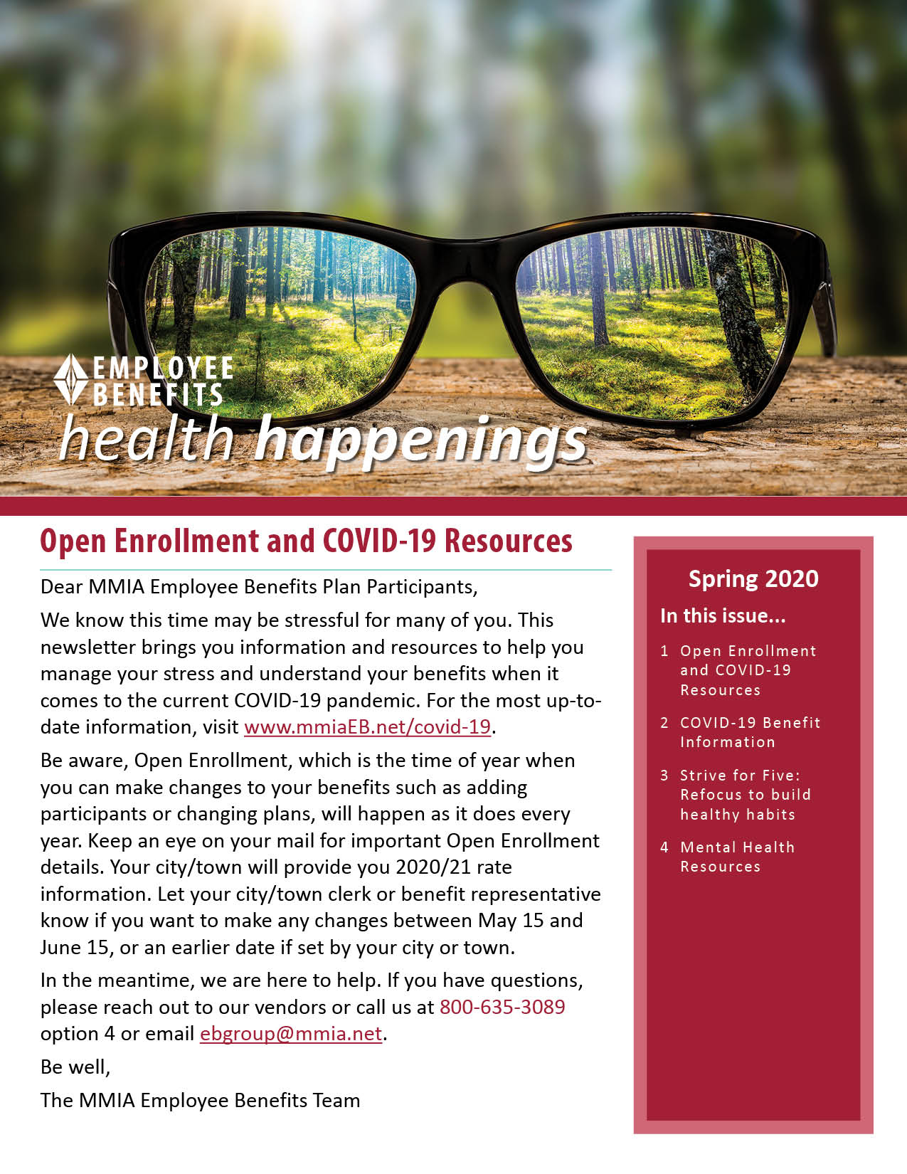 Employee Benefits Health happenings Front Cover - Spring 2020